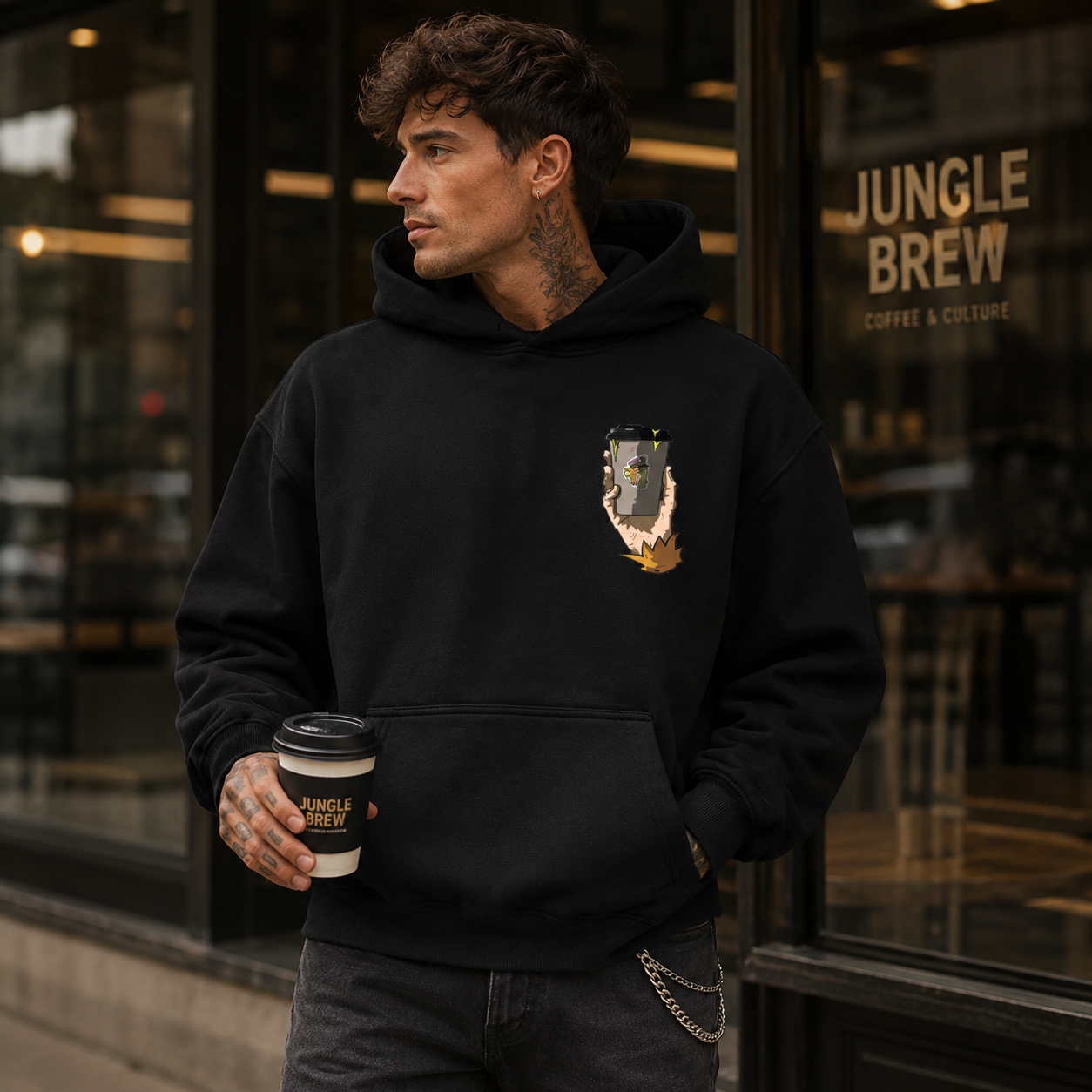 Jungle Brew Hoodie Oversized Ultra Heavy Black (French Terry)