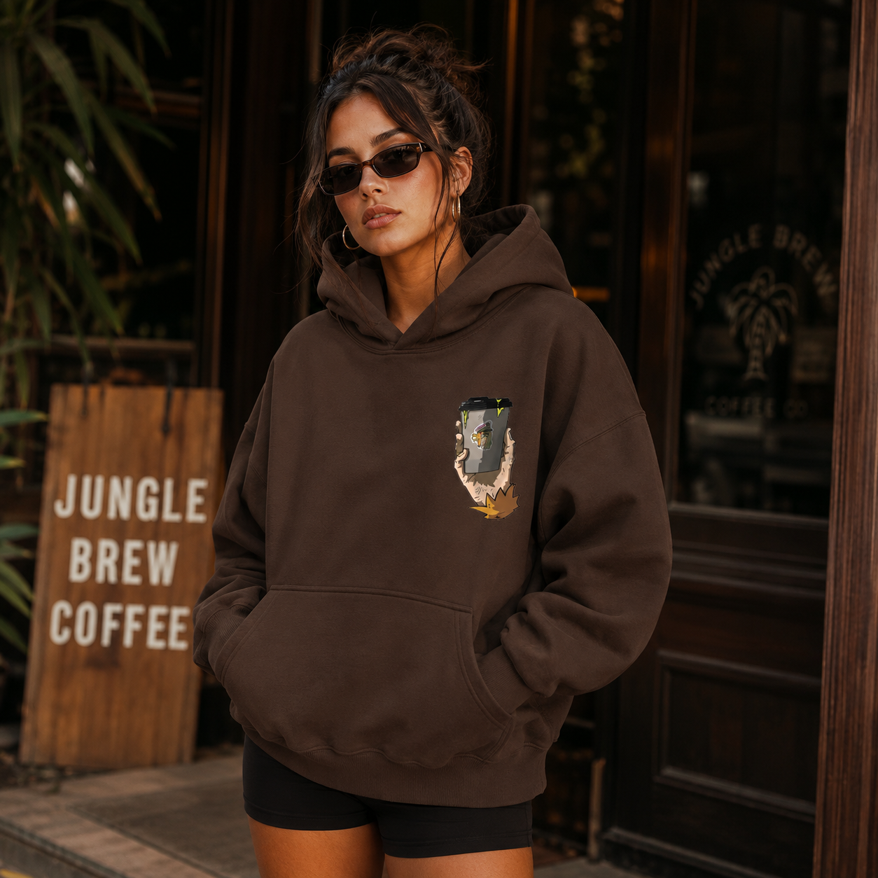 Jungle Brew Oversized Washed Brown Hoodie